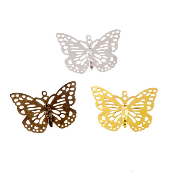 ree shipping 5Pcs Bronze/Gold/Silver Butterfly Filigree Wraps Connectors Metal Crafts Gift Decoration DIY 35x51mm Free shipping 5Pcs Bron...