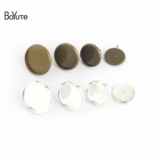 stud findings BoYuTe 100Pcs 8 10 12 14MM 16MM Round Cabochon Base Bronze Silver Gold Plated Diy Stud Earring Findings