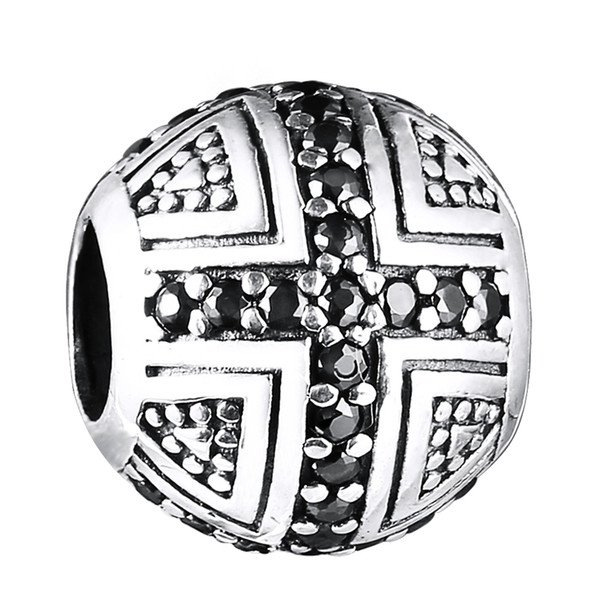 925 Sterling Silver Charms Pave Black Zircon Ball European Charm Beads Fit Snake Chain Bracelet DIY Original Jewelry