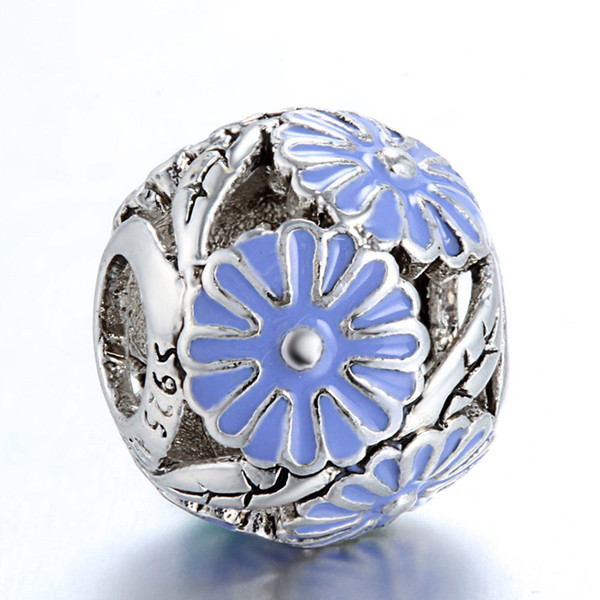 925 Sterling Silver Charm Enamel Openwork Flower European Charms Silver Beads For Pandora Snake Chain Bracelet DIY Fashion Jewelry