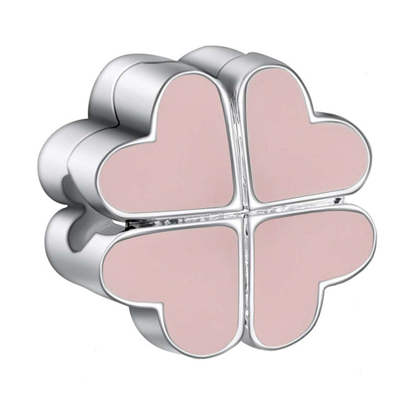 925 Sterling Silver Charms Clip Pink Enamel Heart Clover European Charm Beads For Snake Chain Bracelet DIY Original Jewelry