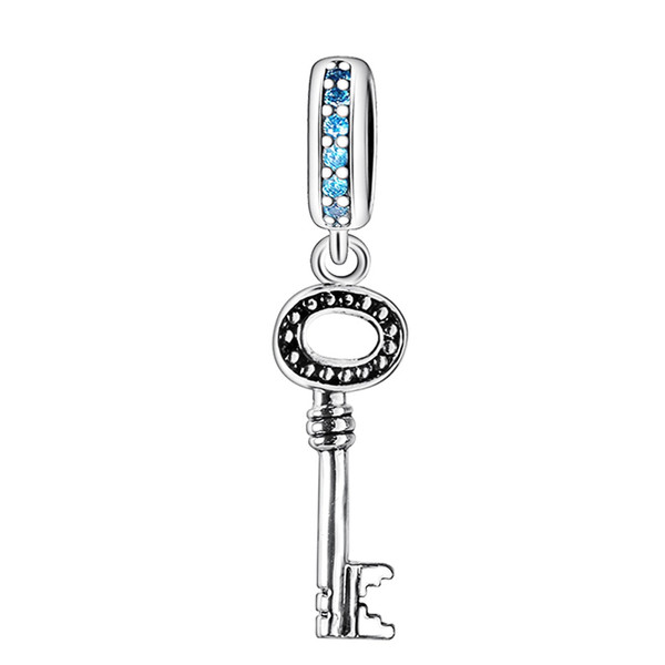 925 Sterling Silver Charms Pave CZ Zircon Key Pendant European Charm Beads Fit Snake Chain Bracelet DIY Original Jewelry