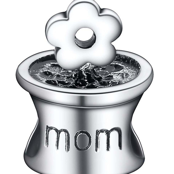 925 Sterling Silver Charms Mom Flower Pot European Charm Beads For Snake Chain Bracelet Bangle DIY Original Jewelry