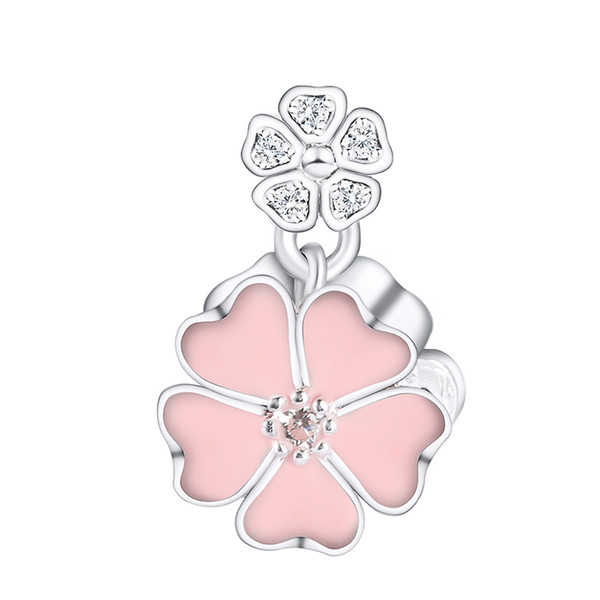 925 Sterling Silver Charms Poetic Blooms Pendant Pink Enamel European Beads Fit Snake Chain Bracelet Original Jewelry