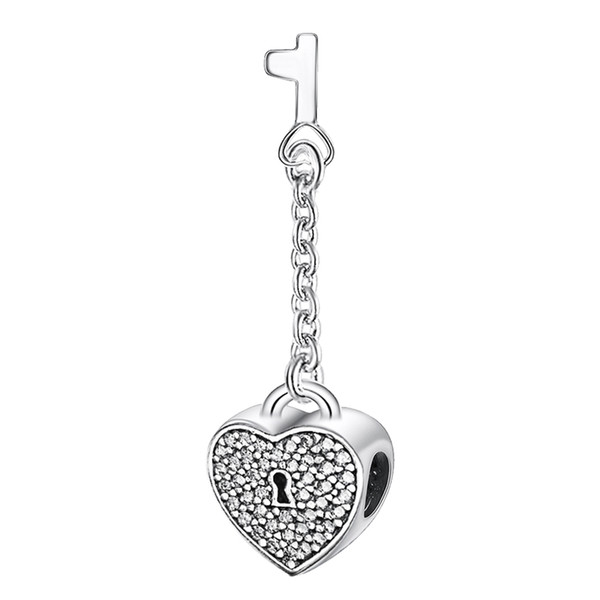 925 Sterling Silver Charms Key My Hearts Cubic Zircon European Charm Beads Fit Snake Chain Bracelet DIY Original Jewelry