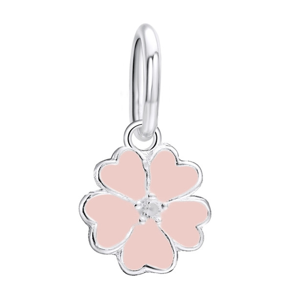 925 Sterling Silver Charms Pink Enamel Daisy Pendant European Charm Beads Fit Snake Chain Bracelet DIY Original Jewelry
