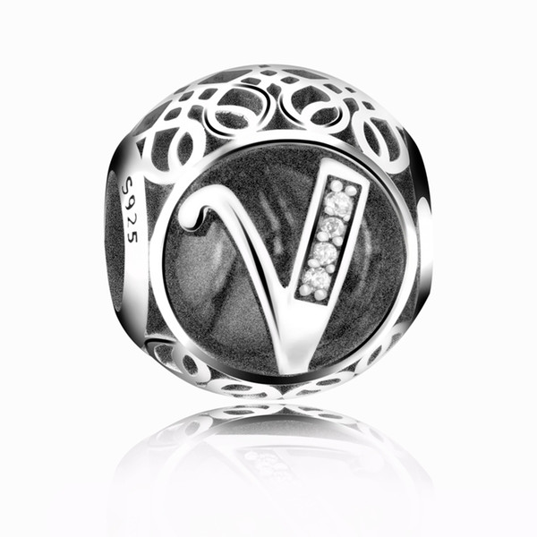 925 sterling silver vintage alphabet letter V charms fit bracelets & necklace fashion DIY jewelry