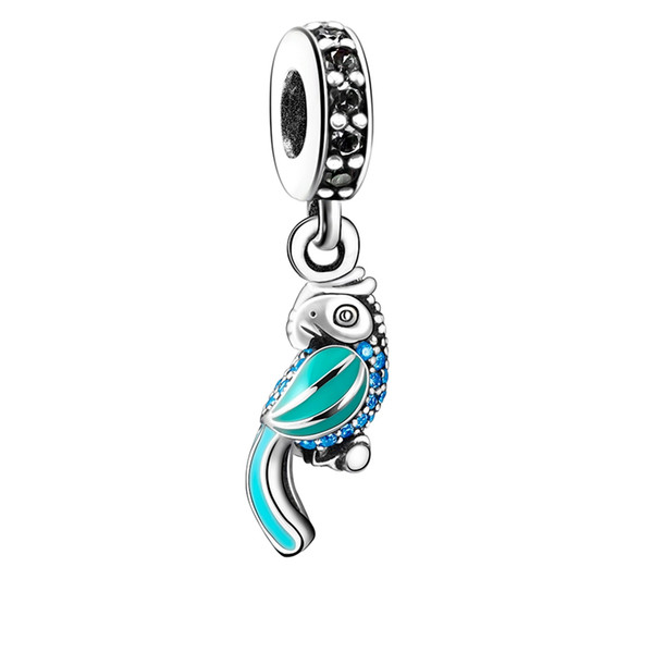 925 Sterling Silver Beads Tropical Parrot Enamel CZ European Charms Bracelet Original Jewelry