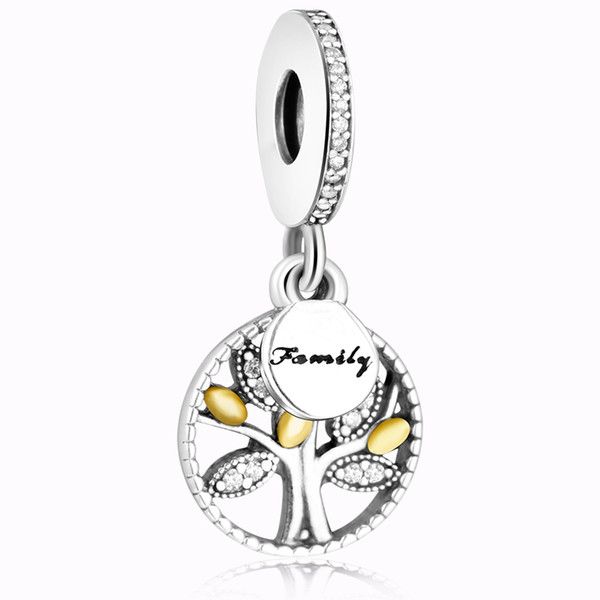 925 sterling silver family tree silver dangle with and clear cubic zirconia charm bracelet jewelry Making