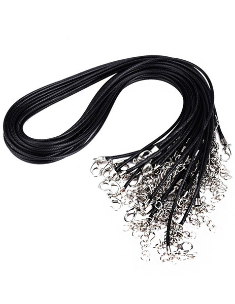 50 Pieces Black Braided Imitation Leather Cord Rope Necklace Chain with Lobster(1.5mm)