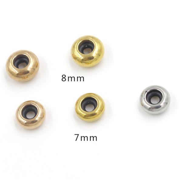 8mm stainless steel spacer bead, with rubber silicone inside, for DIY jewelry bracelet, necklace making, hole 3.7mm, sold by bag of 100pcs.