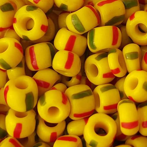 watermelon glass Seed Beads, solid yellow with green and red lines, Jewelry Making beads 6/0 4mm beads, sold by 300g per lot