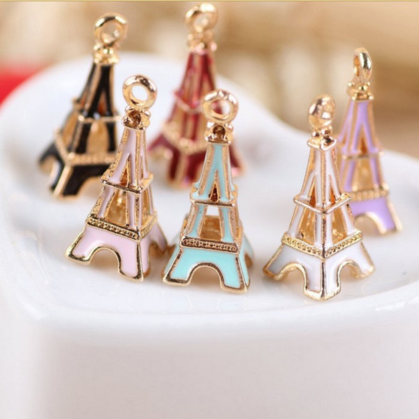 Fashion Golden Eiffel Tower Zinc Alloy metal Enamel Charm Pendant For Jewelry Making Fit Handmade DIY Bracelet Necklace Earrings