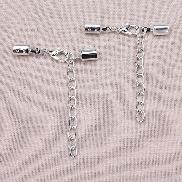 20sets/lot Hole Size 5*5mm Silver Fit Round Leather Cord Connectors With Lobster Clasps DIYJewelry Connectors Accessories