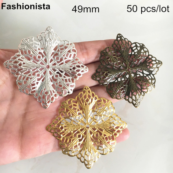 50 pcs Large Filigree Flowers 49mm,Metal Flowers For Ornament,Gold-color,Silver-color,Bronze,DIY Jewelry & Crafts Supplies