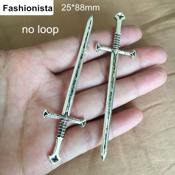 40 pcs/lot Mini Metal Sword Charms Antique Silver Tone Samurai 2 Sided 25*88mm, No Loop