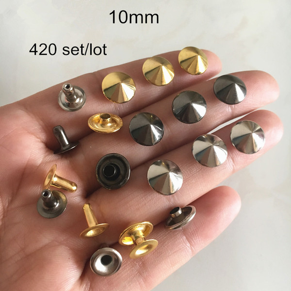 420 Sets Cone Rivet Studs,Conical Rapid Rivet Studs 10mm Gold,Silver,Black,Leather Crafts Fashion Decoration