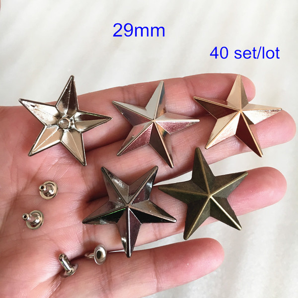 40 set of 29mm Large Star Cap Metal Rivets Studs For Leather Crafts,Punk Rock Star Rivet Spike,Silver /Gold / Bronze / Black