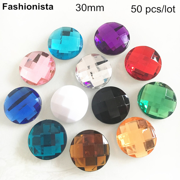 50 pcs Large Size 30mm Acrylic Rhinestone,Round Flat Back Faceted Cabochon,Crystal Acrylic Cabochon For Crafts,Various Colors-WW