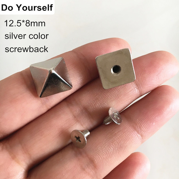 Screw in Rivet Studs 3D Pyramid 12.5*8mm Punk Rock Metal Rivet,DIY Leather Crafts,Belt,Bags,Clothing Fashion Rivet,Silver 30 Set