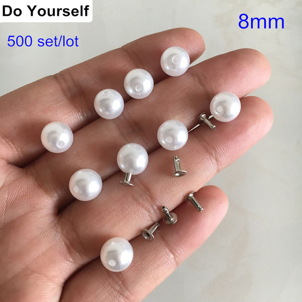 500 sets Round White Pearl Rivet Studs 8mm Pearl Rivet Spikes For Clothing,Leather Decoration,No need tool