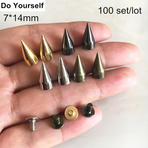 100 set Bullet Metal Rivet Spike Studs With Screw Back 7*14mm Gold,Silver,Rose Gold,Leather,Bag,Belt DIY Findings