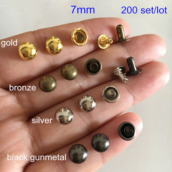 200 Set -7mm Different Colors Half Round Mushroom Rivet Studs For Bags,Shoes,Belt,Leather Clothing Decoration,Gold,Silver,Bronze