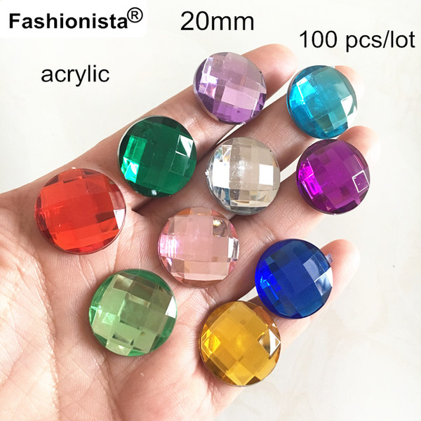 20mm Round Flat Back Faceted Rhinestone Beads,Acrylic Rhinestone Cabochon For DIY Jewelry - Free Shipping,100 pcs