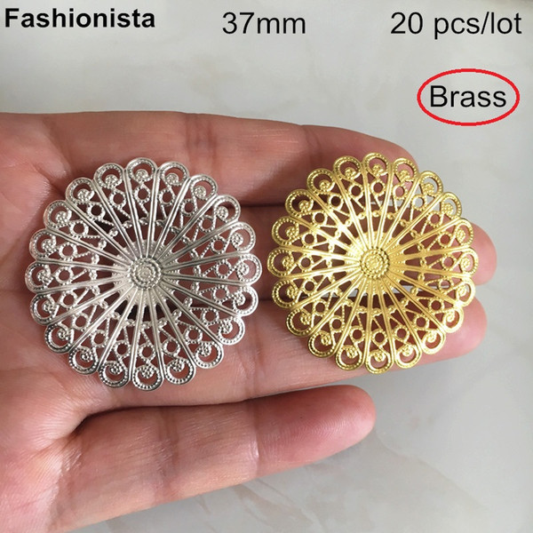 20 pcs -37mm Brass Round Filigree Settings,Large Lace Filigree Brass Flower Settings For Jewelry & Crafts DIY,Silver-color -HY