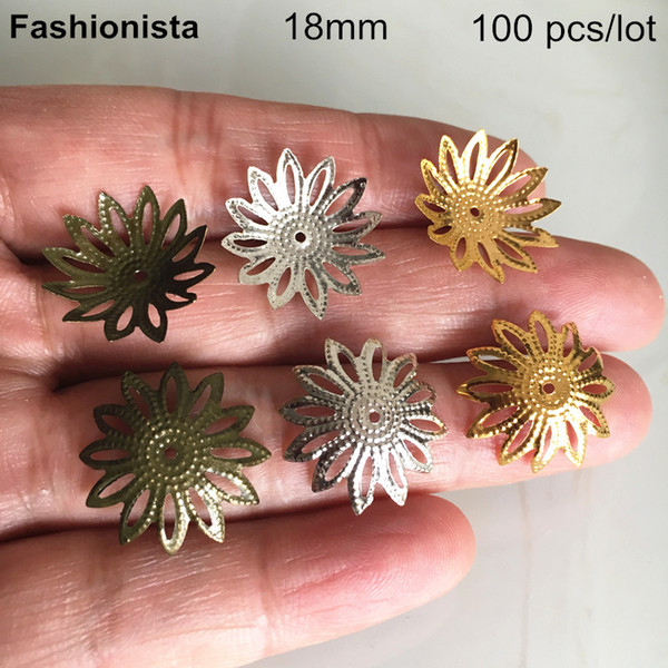 100 pcs Metal Flower Bead Caps 18mm,Gold-color,Silver-color,Bronze,Metal Filigree Bead Caps For Jewelry Making,DIY Crafts -DGG