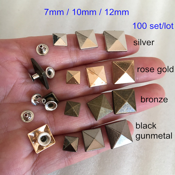 7mm,10mm,12mm,15mm Pyramid Square Rapid Rivet Stud,Rose Gold,Silver,Black Gunmetal,Bronze,Punk Rock Leathercraft Rivet -100 se