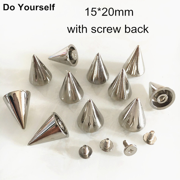 25 Sets Cone Shape Silver Metal Rivet Studs,15*20mm Metal Spike Rivet With Matching Screw Back,Punk Rock Clothing Accessories