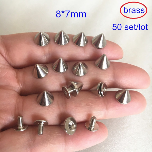 50 set Brass Rivet Studs,8*7mm Silver Color Screw in Rivet,Conical DIY Spike Rivet For Leather Crafts,Rustless Rock Spike Rivet