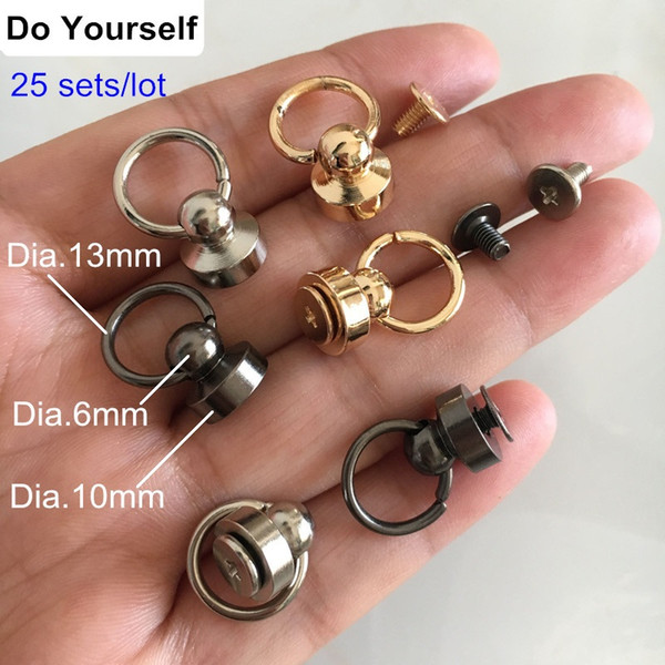 25 Sets Screw On Rivet Studs With Ring,10mm Silver or Gold 2 Colors Available,DIY Metal Rivets For Leather Arts