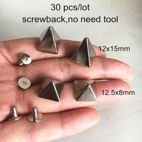 30 Set Screw in Rivet Studs 3D Pyramid 12.5x8mm /12x15m Silver Metal Rivet,DIY Leather Crafts,Belt,Bags,Clothing Fashion Rivet