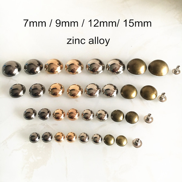 100 set Mushroom Rivet Studs,7mm,9mm,12mm,15mm Zinc Alloy Rivet Spike Studs,Good Quality non-rust Clothing Rivets,Gold,Silver...