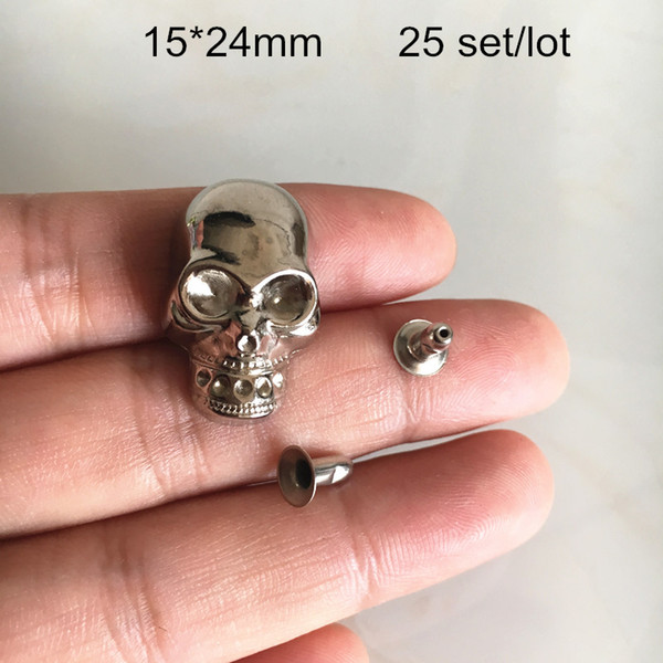 25 Sets Silver Metal Skull Rivet Studs 15*24mm Punk DIY Spikes For Fashion Clothing,DIY Skull Rivets