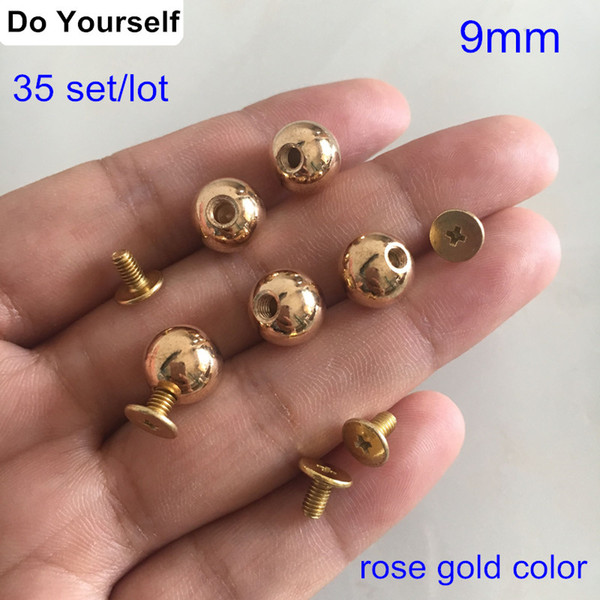 35 Sets 9mm Rose Gold Round Rivet Studs Spods,Brass Rivet Stud,Screw In Studs,DIY Rivet For Purse,Bags,Belt,Leather Crafts