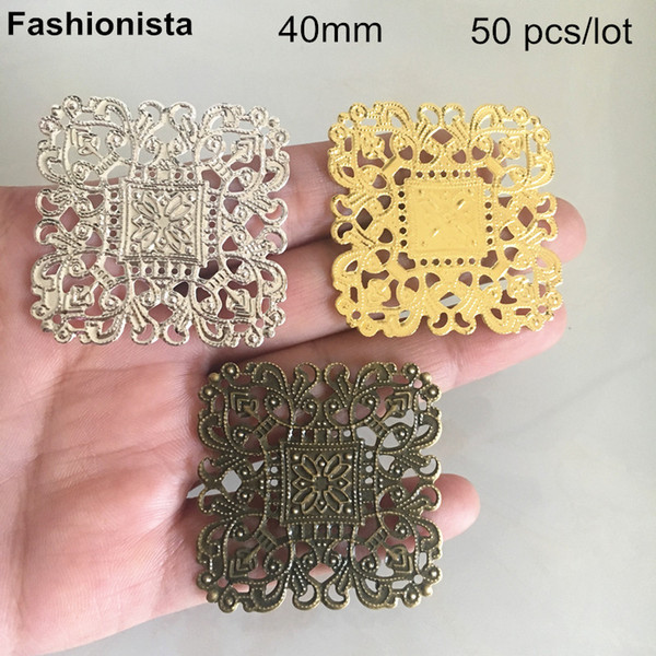 50 pcs Square Shape Metal Filigree Flowers 40mm,Gold-color,Silver-color,Bronze,Metal Stamping Flower Pattern Settings,Supplies