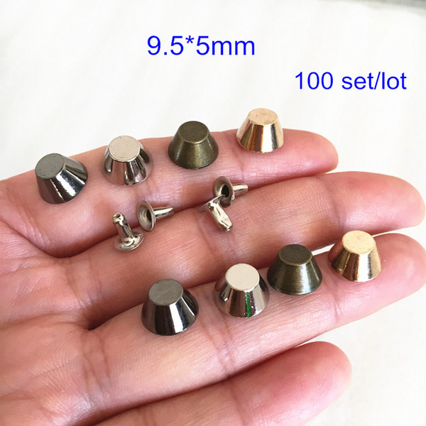 100 Sets Anti-rust Zinc Alloy Bucket Rapid Rivet Spike Stud,9.5*5mm Rose Gold,Silver,Bronze,Black,DIY Bags,Shoes,Clothing Deco