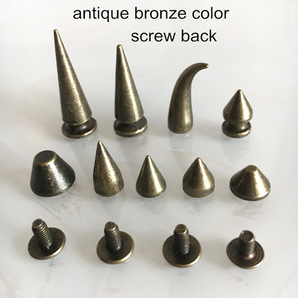 Different Shapes of Antique Bronze Metal Rivet Stud,Screw in Rivets Spikes For Leather Crafts,no need tool to install