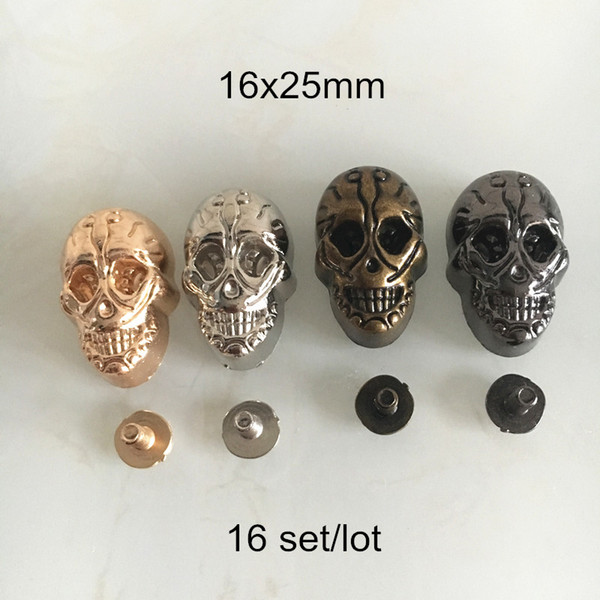 16 Set Skull Rivet Studs,16x25mm Screw-in Golgo Rivet Spike Studs,Gold,Silver,Bronze,Gunblack,Show Clothing Decoration Rivet DIY