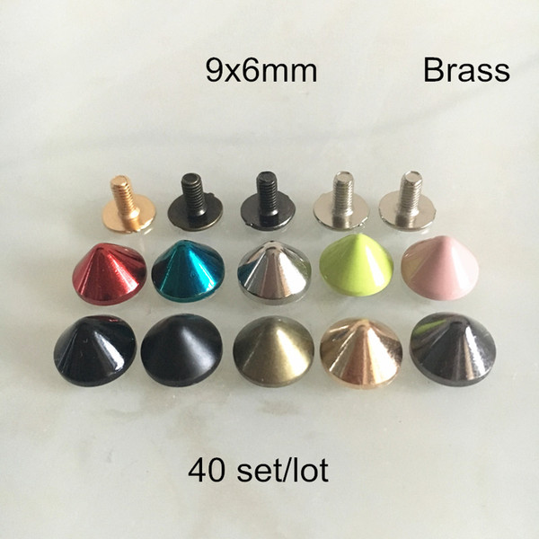 40 Set Brass Rivet Studs,9x6mm Cone Screw in Rivet Spikes,Anti-rust Rivets For DIY Leathercrafts,Red,Blue,Yellow,Gold,Silver