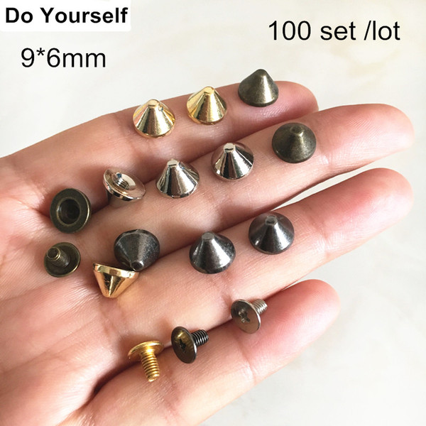 9*6mm Conical Screw in Rivet Studs,Gold / Silver / Bronze,Metal Screw Back Stud For Leather Crafts - 100 Set