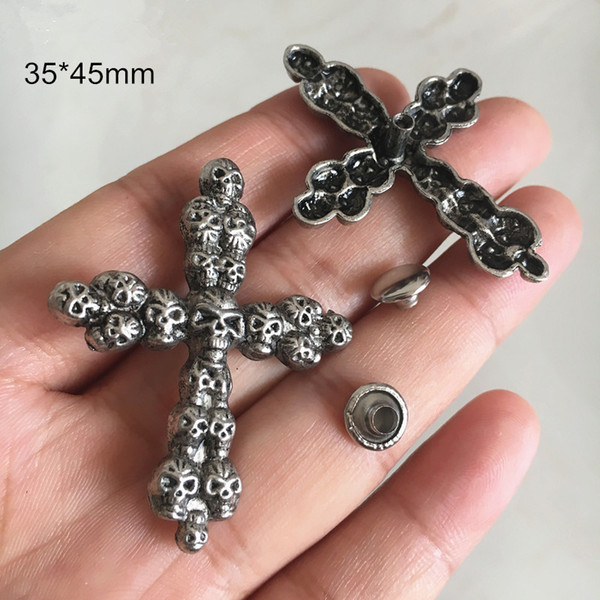 20 Sets Skulls Cross Rivet Studs For Clothes Decoration,45*35mm Antique Silver Finished,Fashion Skull Rivets