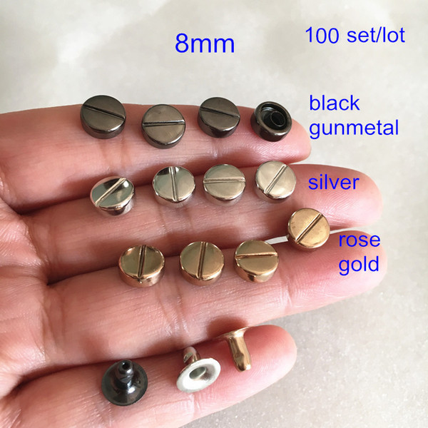 100 Set Round Rivet Stud 8mm,Rose Gold,Silver,Black Gunmetal,DIY Bags,Belt,Shoes Decoration Rivet,Leathercraft DIY Rapid Rivet