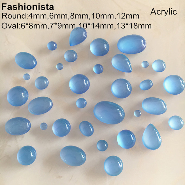 Blue Smooth Resin Cabochons,Different Sizes Round / Oval Acrylic Cabs,Flat Back Domed Beads,Round 4mm,6mm,8mm,10mm,12mm,-WW