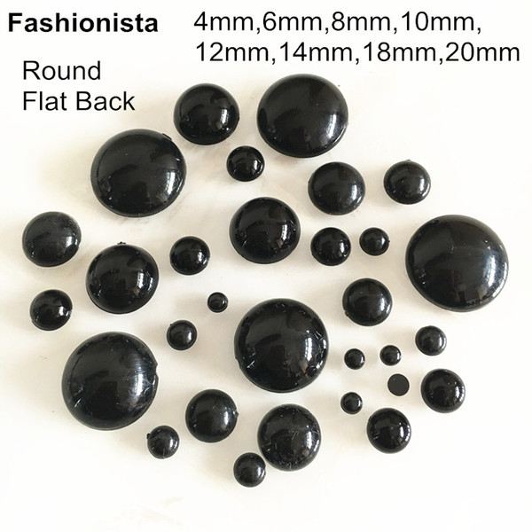 Different Sizes Black Round Pearl Cabochons,Flat Back Smooth Half Round Domed Acrylic Cabs,4mm,6mm,8mm,10mm,12mm,14mm,18mm,20mm