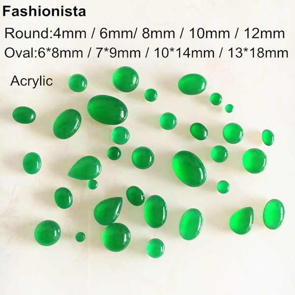 Green Cabochon For Jewelry,Flat Back Smooth Domed Acrylic Cabs,Round 4mm,6mm,8mm,10mm,12mm Oval 6x8mm,7x9mm,10x14mm,13x18mm -HY