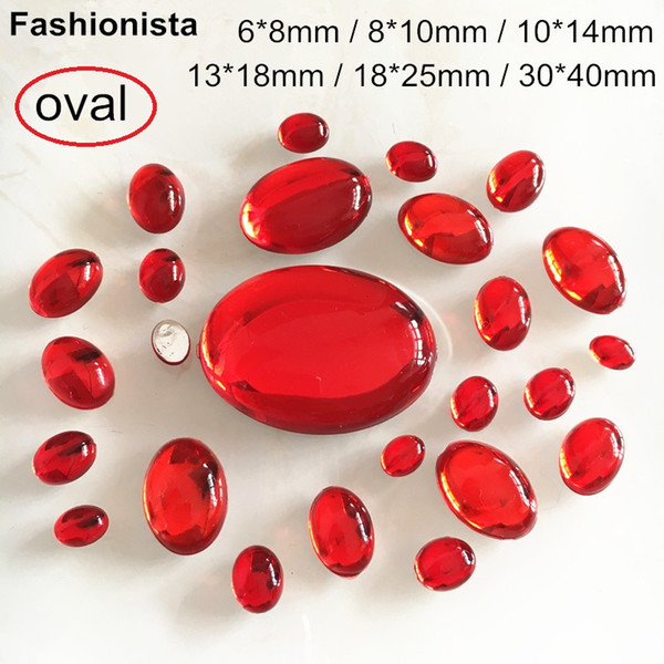 Different Sizes Red Oval Acrylic Cabochon,Flat Back Domed Resin Beads,Smooth Crystal Red Cabochon,10x14,13x18,18x25,30x40 -WW